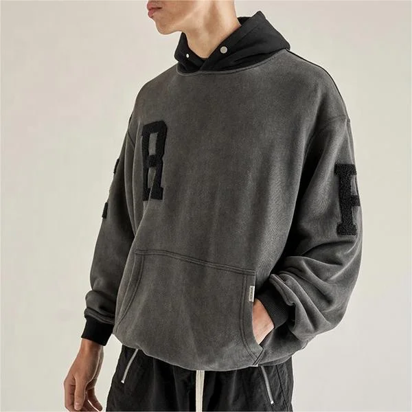 400 gsm hoodie custom men cotton hoodie manufacturers embroidery heavyweight acid wash hoodie for men
