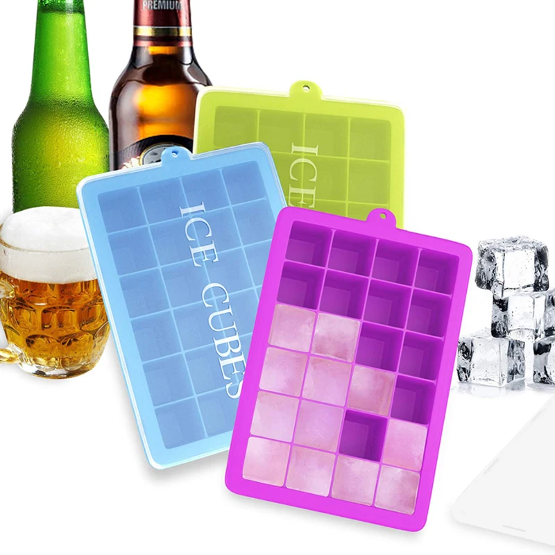 Silicone Ice Cube Mold Tray with Lid Easy Release Square Ice Tray Mold Holder Ice Cream Maker Jelly Pudding Mold