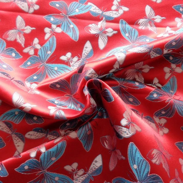 100% Polyester Satin with Colorful Butterfly Jacquard Fabric for Tang Costume Hanfu Dress Apparel