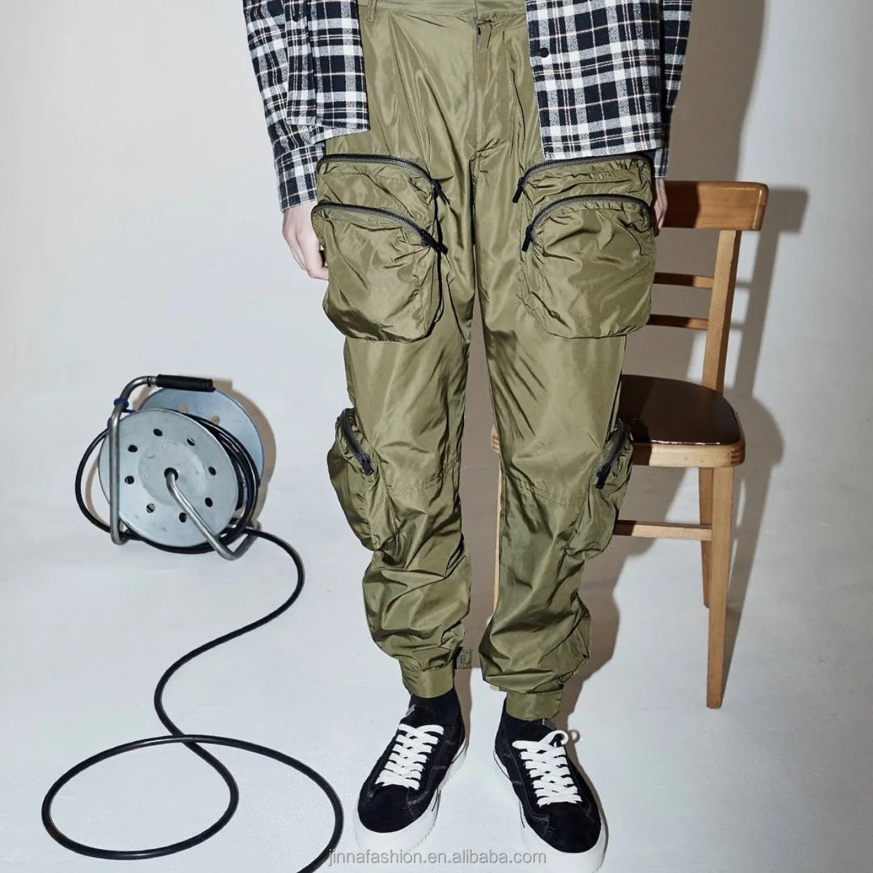 Wholesale Streetwear 6 Pocket Cargo Pants Woven Polyester Jogger Mens Cargo Pants With Side Pockets Trousers For Men