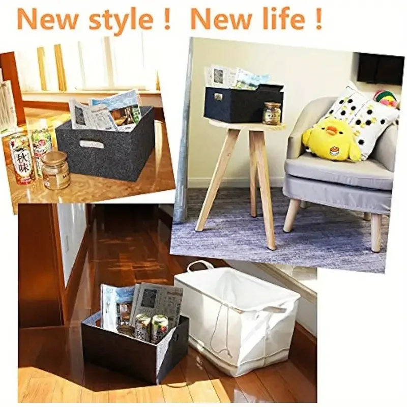 Collapsible Storage Box Foldable Felt Fabric Storage Basket Organizer Boxes Containers For Clothes Towels and Magazine