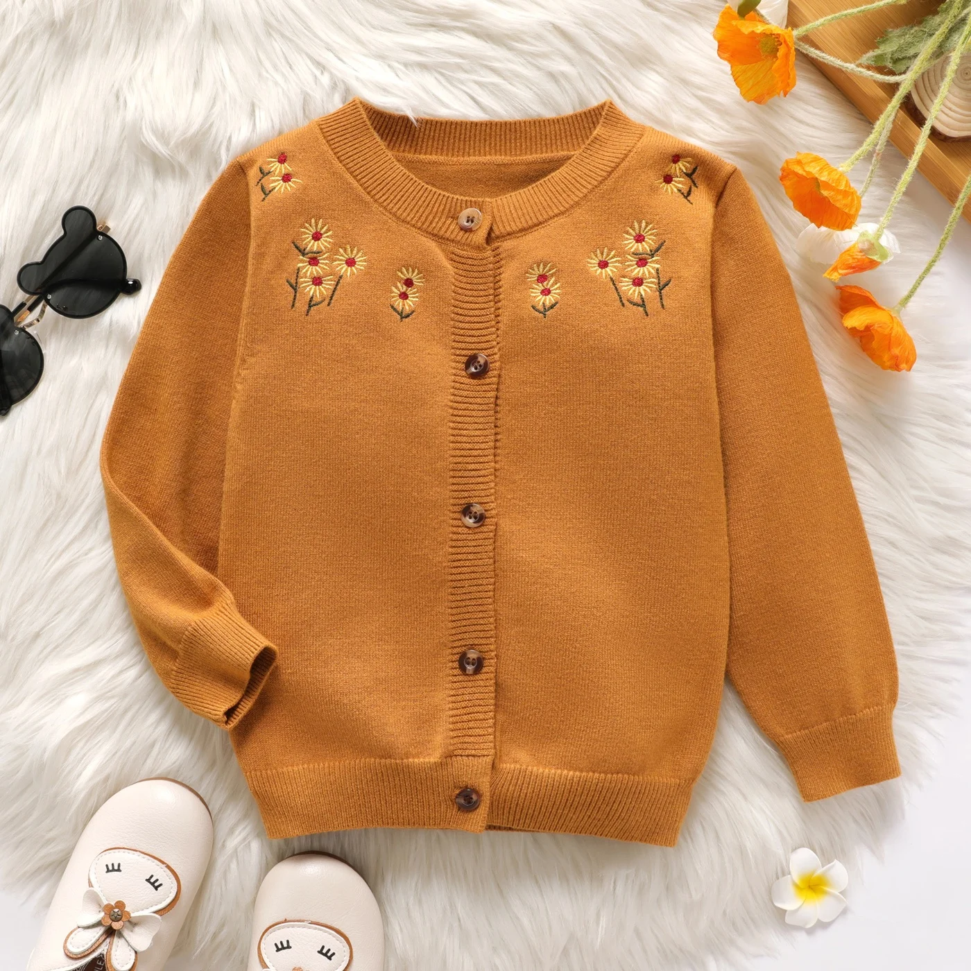 Vintage style embroidery little flower pattern infant toddler apparel sweater baby girl cardigan