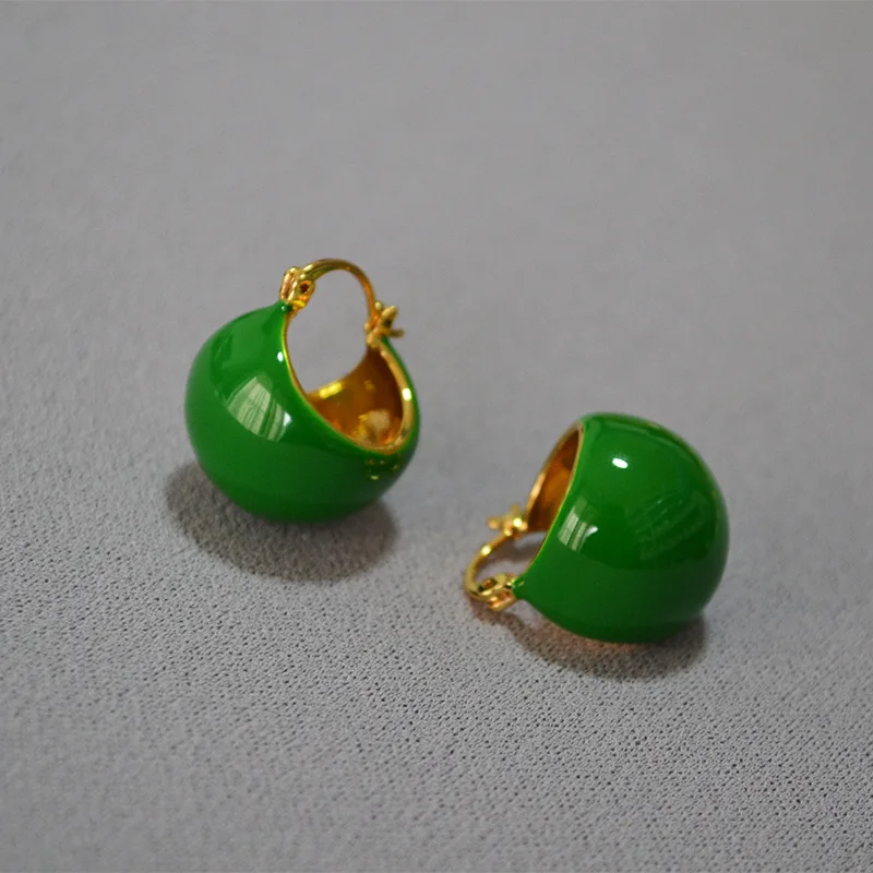 peichi INS fashion brass18k gold plated BV green enamel dangle ball earrings enamel jewelry for modern ladies