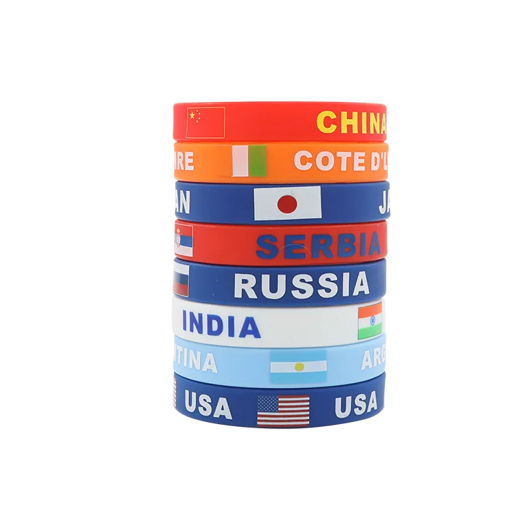 Custom Logo Many National flag Design Silicone Flag Wristband Silicone Bracelet Fitness Sports Wrist Strap Wtih Custom Design