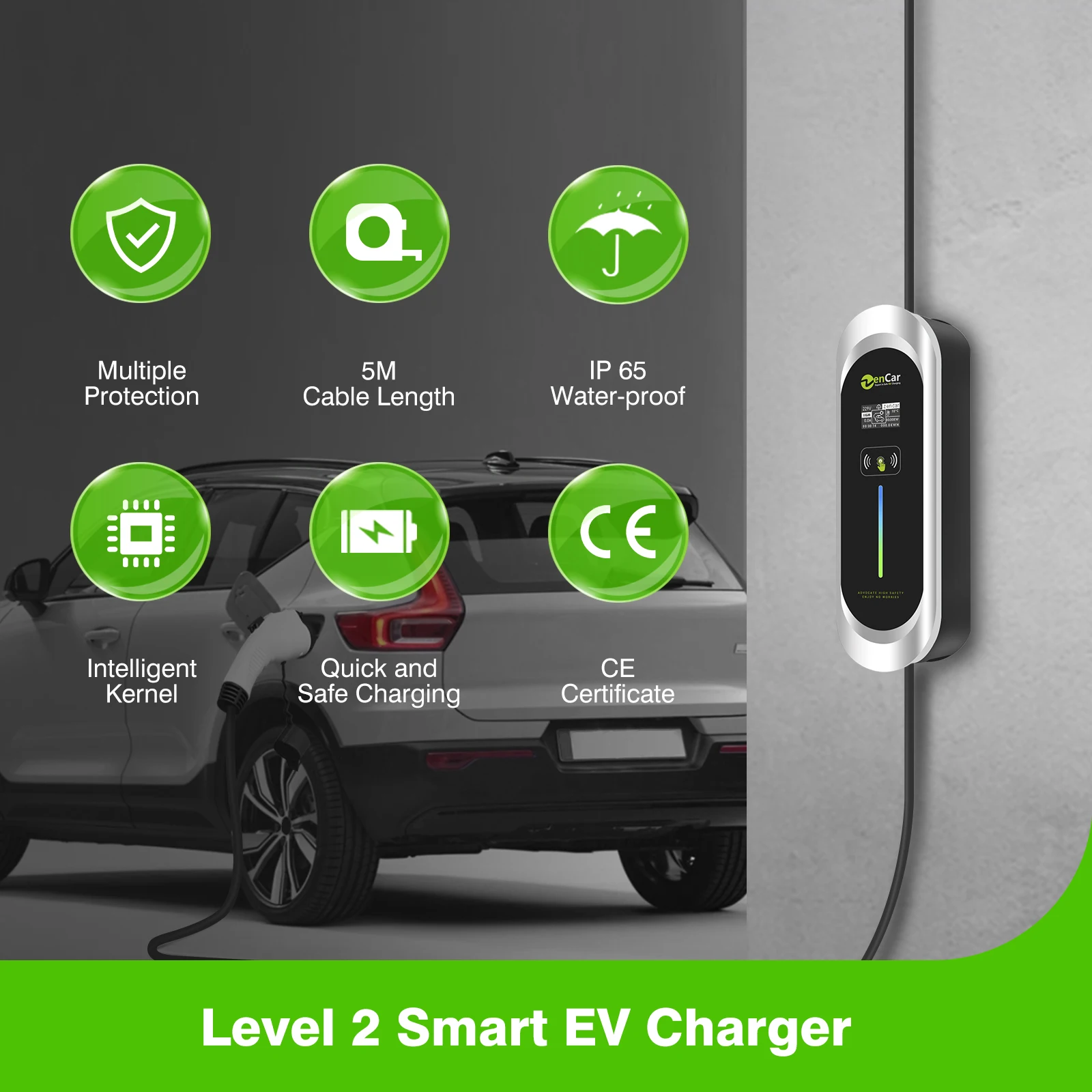 Portable EV Car Charger with Adjustable Current 6A-16A Home & Travel J1772 T1 Plug