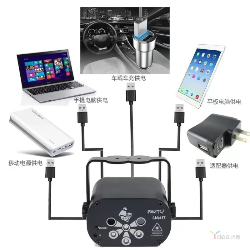 Indoor uv mini laser light 6-eye star projection light stage bar home colorful flash