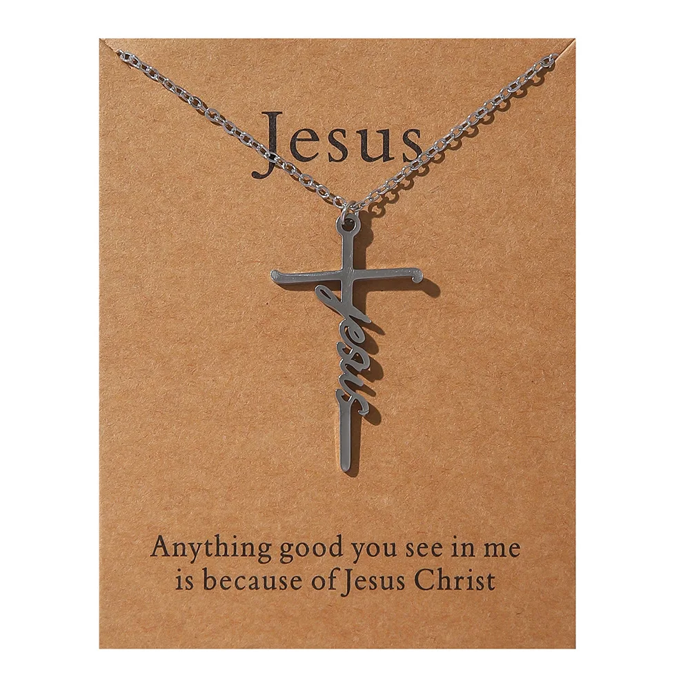 Wholesale Stainless Steel Religious Faith Necklaces Jewelry Inspirational Letter Hope Blessed Trust Mom Cross Pendant Necklace