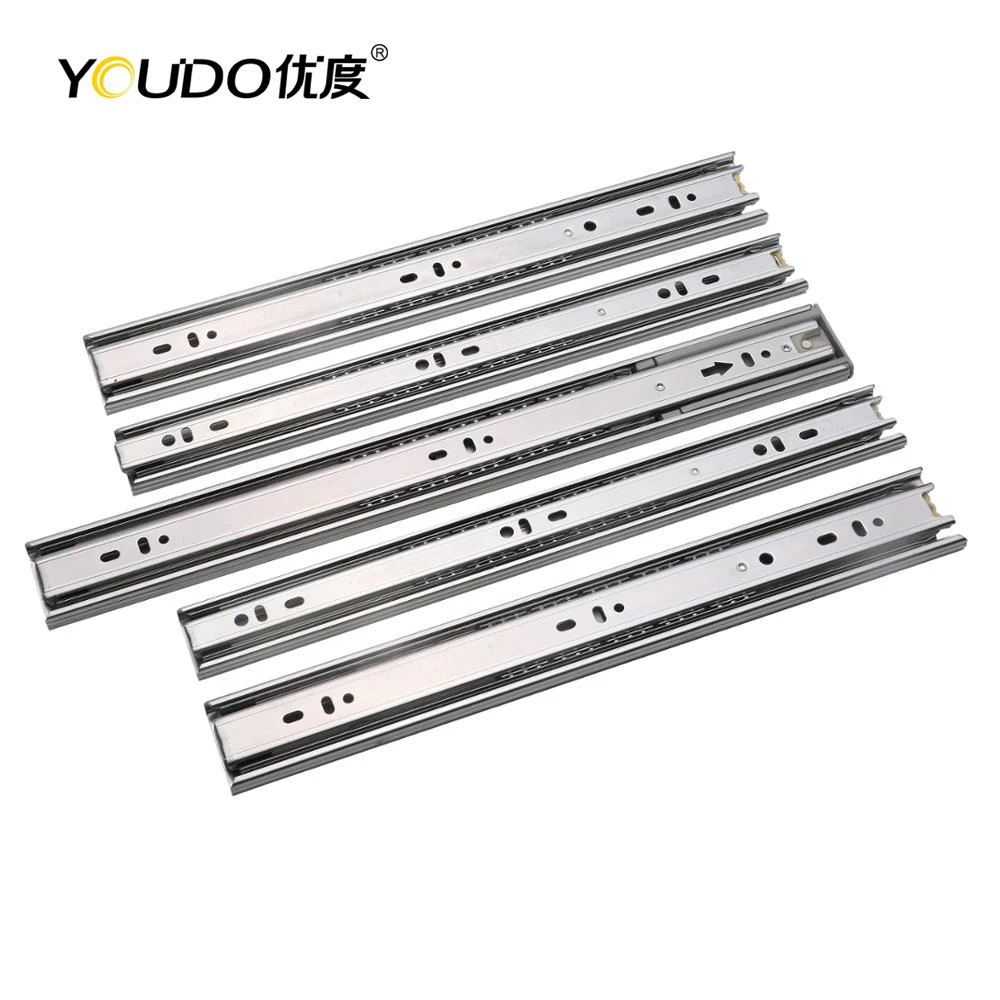 YOUDO Factory Furniture Hardware 45mm 3-Fold Buffered Ball Bearing Drawer Soft Close Drawer Slide for Kitchen Cabinet