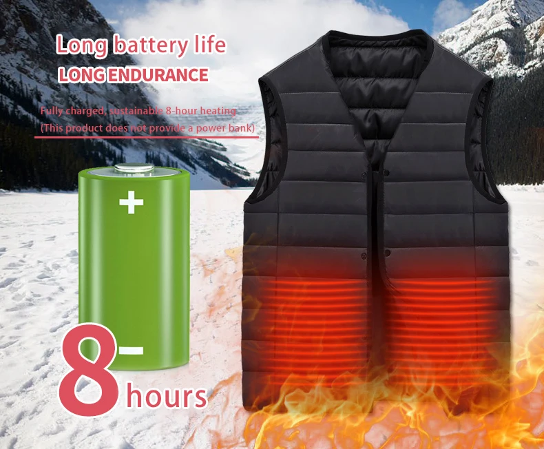Black Sleeveless Men Warming USB Rechargeable Windproof Washable Heated Clothing Heated Vest