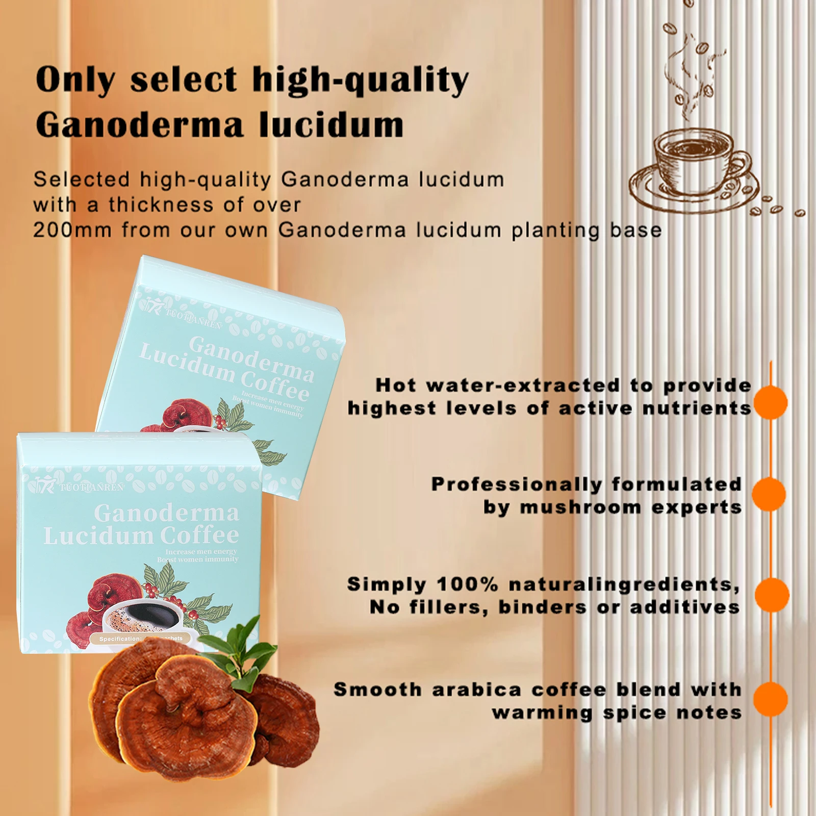 wholesale private label Ganoderma Lucidum Reishi Mushroom  Ling Zhi Powder Coffee  high quality organic