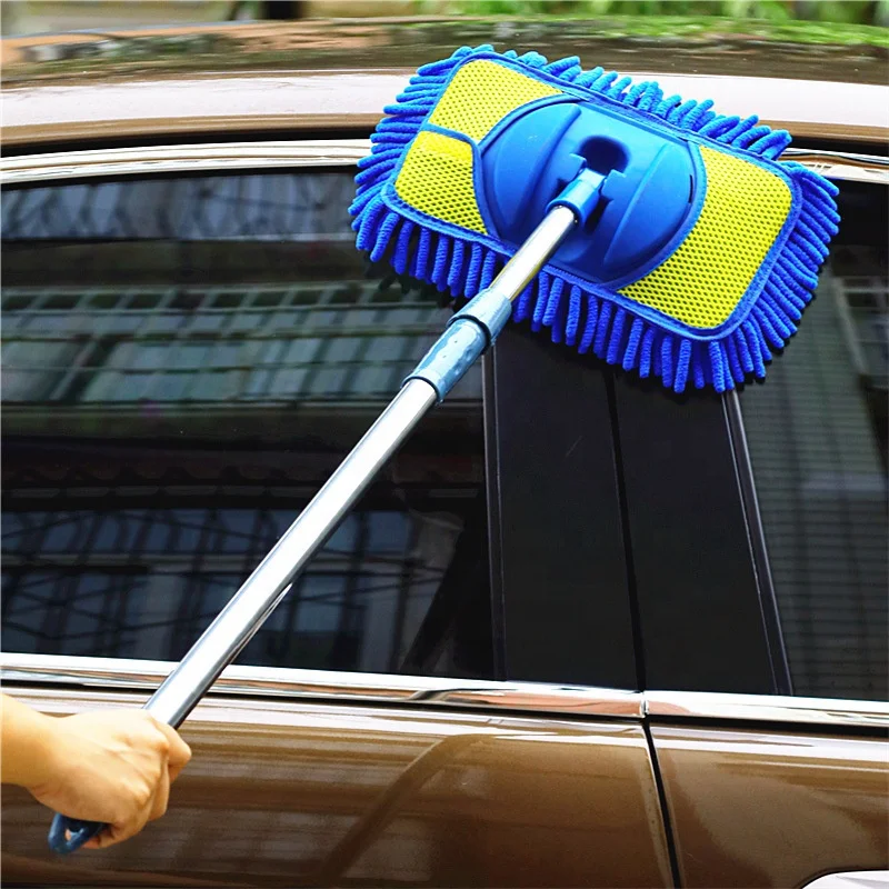 Car Cleaner Mop with Stretch Long Handle Soft Chenille Microfiber Car Wash Brush With Reusable Mop Pads