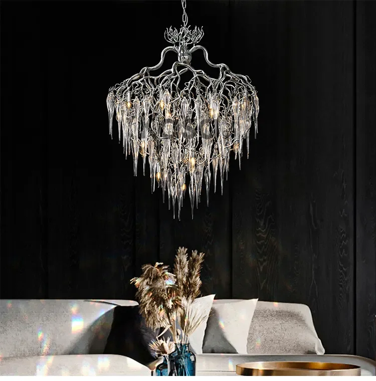 Горячая распродажа люстры дизайнерская лестница в стиле АР-деко большая Серебряная Золотая люстра виде капли дождя