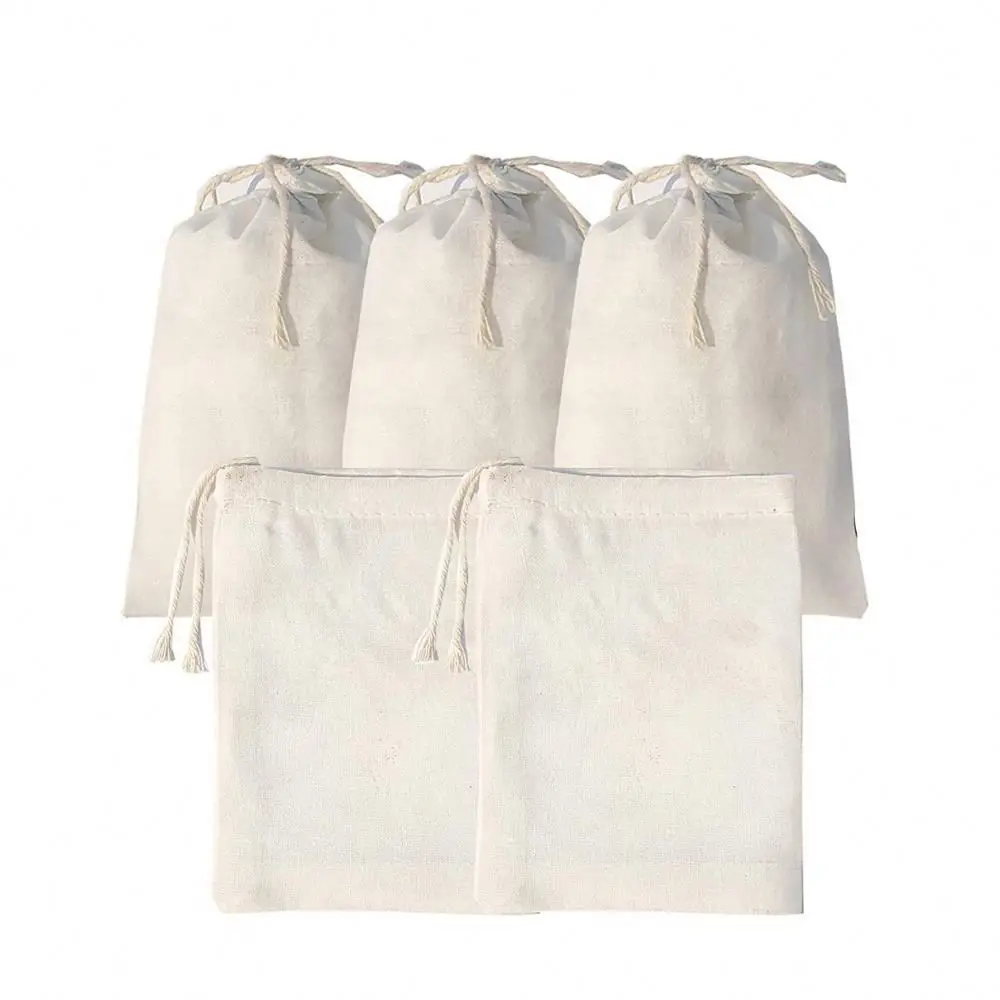 100% Cotton Reusable Produce Muslin Bags Multipurpose Drawstring Storage Pouch for Everyday Use 6 x 10 Inches