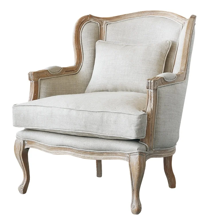 Antique Upholstered Luxury Wingback Accent Side Carved Chairs For Living Room Fabric