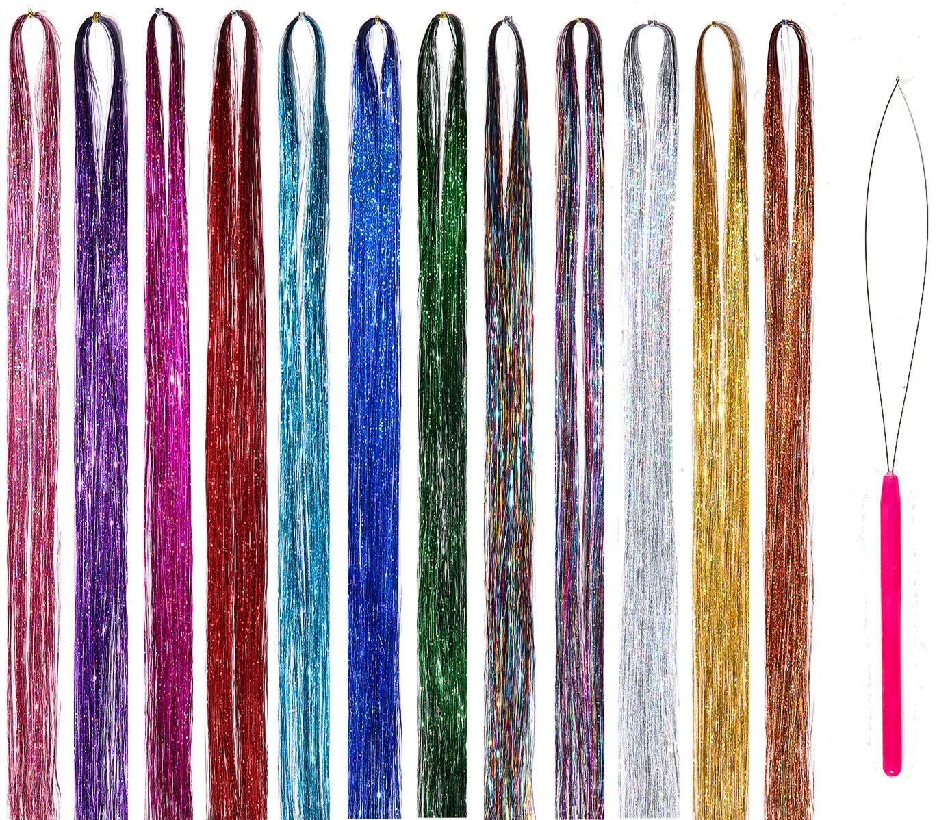 Silk Hair Tinsel Highlights Glitter Hair Extensions Straight Hairpieces Party Supplies Festival Hair Extensions