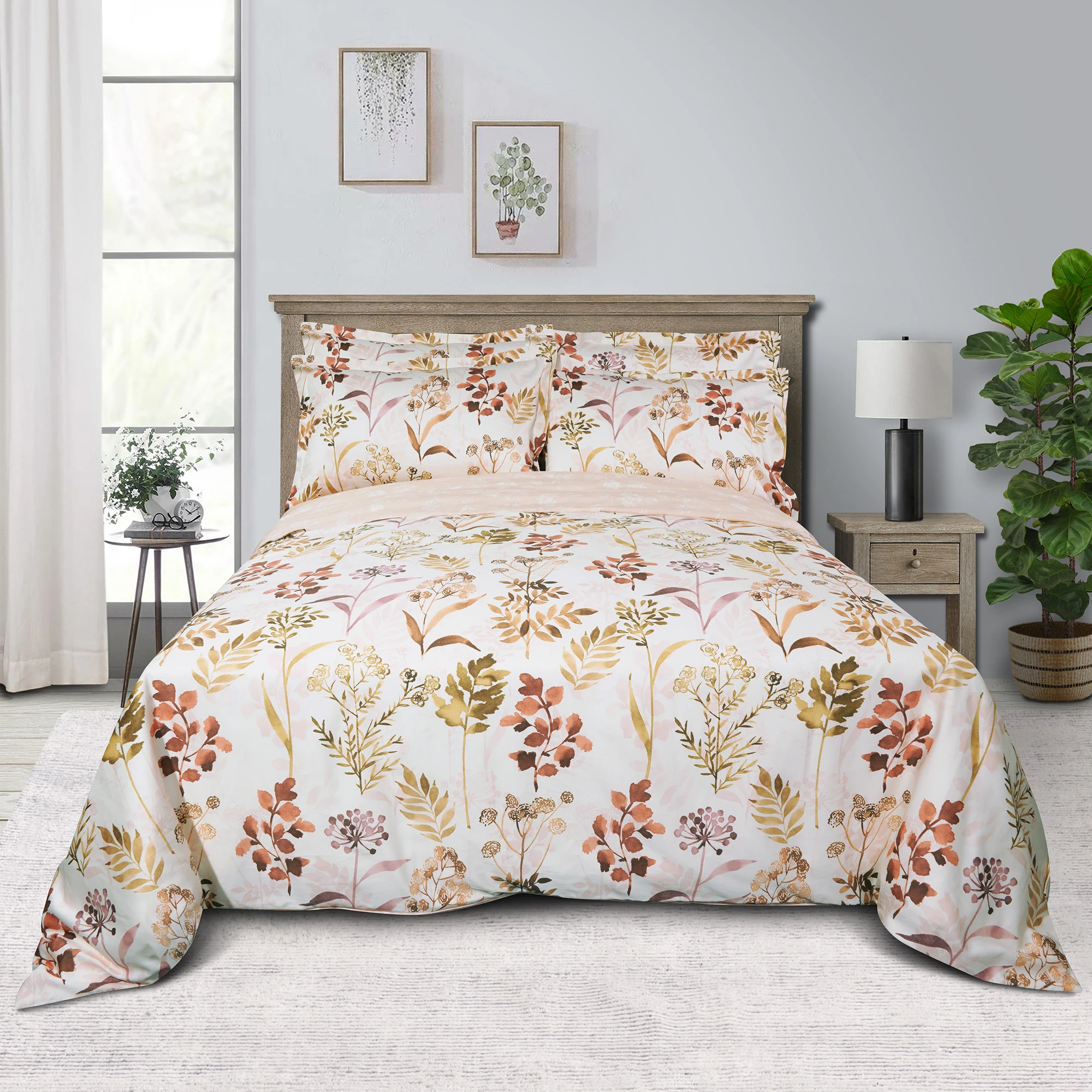Floral Bed Sheets Cotton Set Sheet Set 4 Pieces Queen Size Bed Cotton Satin Bedding Sets 300 Threads