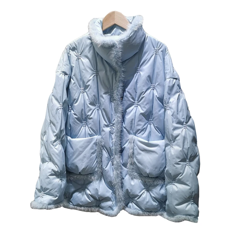 Wholesale Fashion High Quality thicken coat women white duck down coat with Mink fur