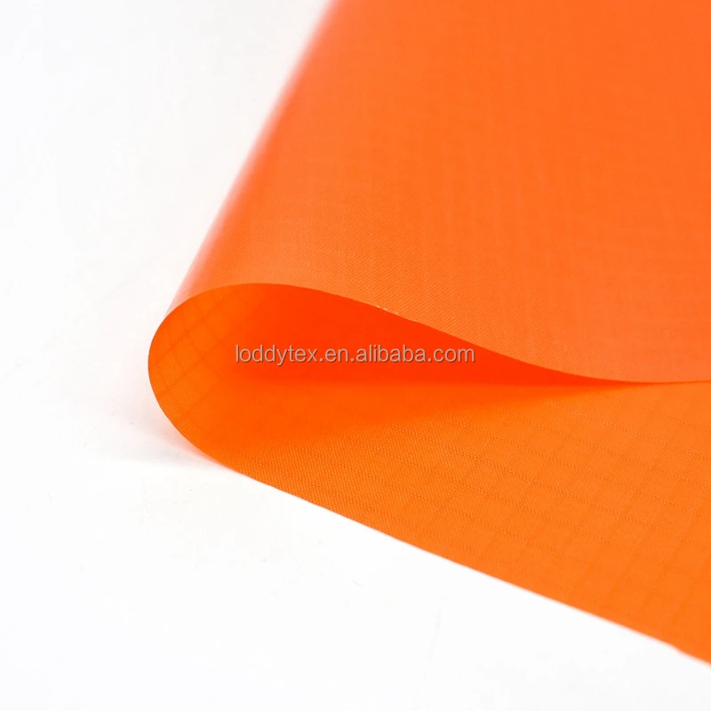 Orange 40D Nylon Ripstop Breathable tricot Fabric with milky TPU film bonded Fabric for Outdoor Inflatable Floating Airbag