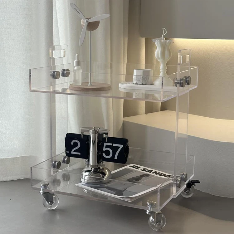 Household Acrylic mobile storage rack Hotel Supplies Service Acrylic Movable Trolley