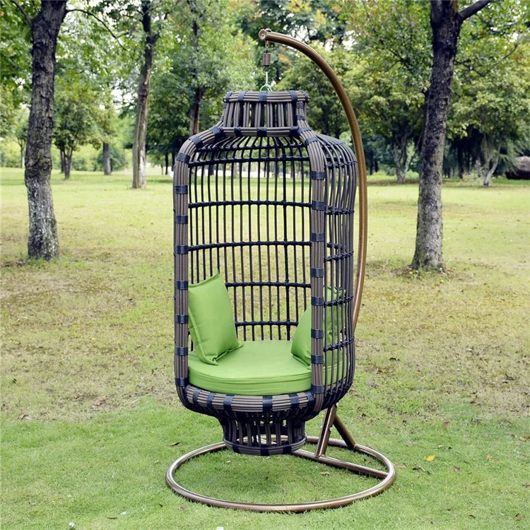 
Garden Birdcage Shape Metal Frame Rattan Hanging Swing Birdcage Chairs, Outdoor Wicker Hanging Swing Egg Chair 