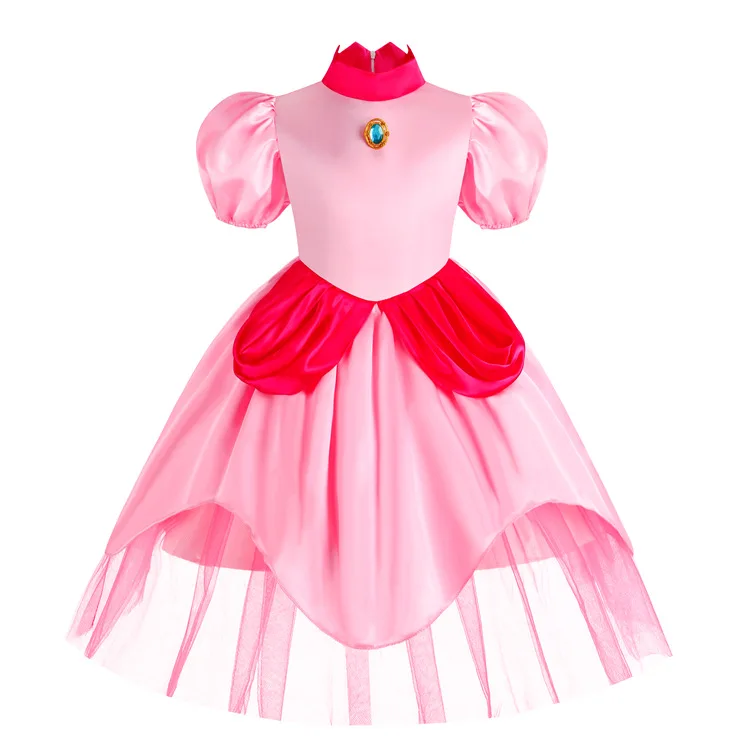 Princess Peach Costume for Girls,Super Brothers Princess Peach Dress for Kids Cosplay Halloween Party Dress Up