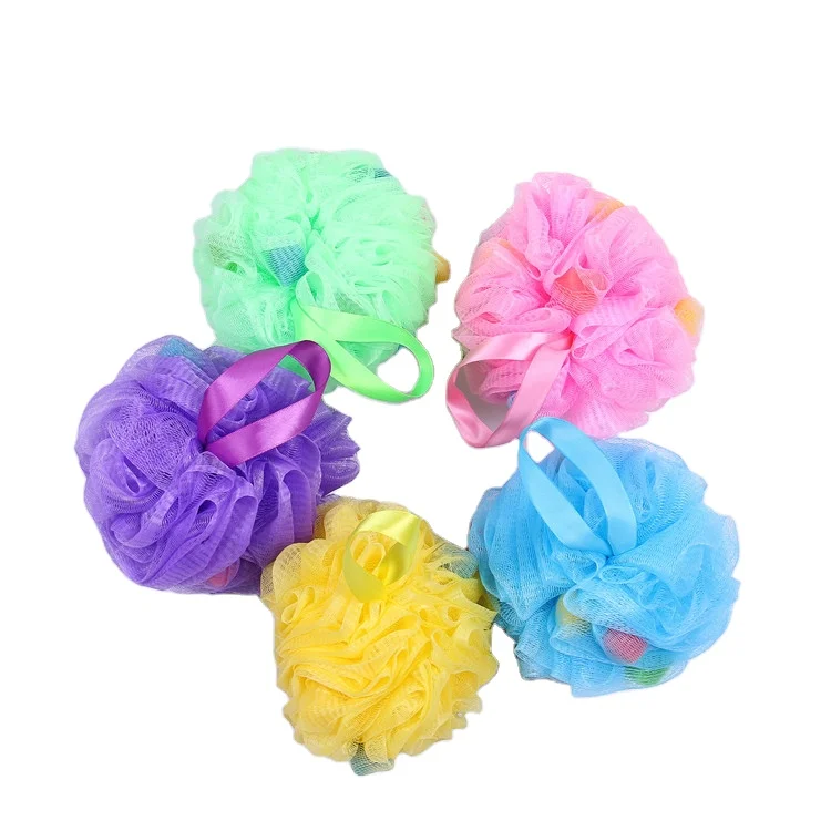 Custom Blue Pe Bath Puff Body Net Scrubbing Shower Sponge
