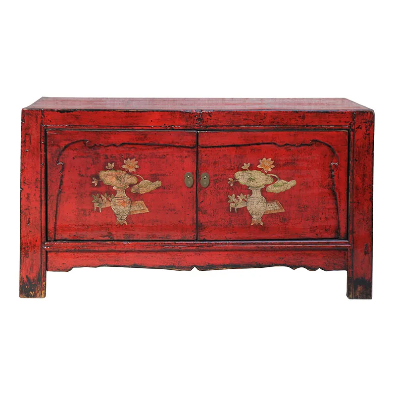 New arrival High glossy recycled wood furniture  antique reclaimed  wood Mongolian painting sideboard living room furniture