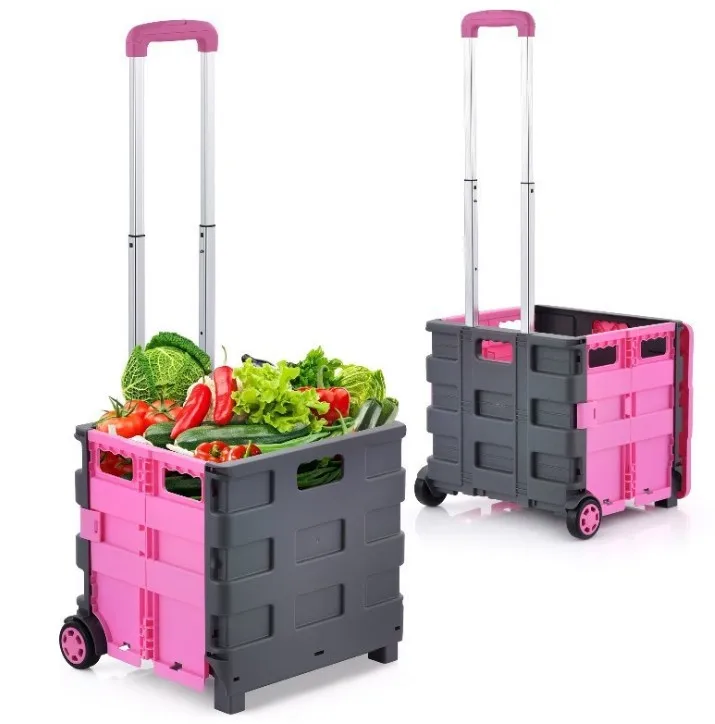 Plastic Trolley Box With 2 wheels and lid foldable tool box  trolley cart folding trolley cart support OEM/ODM