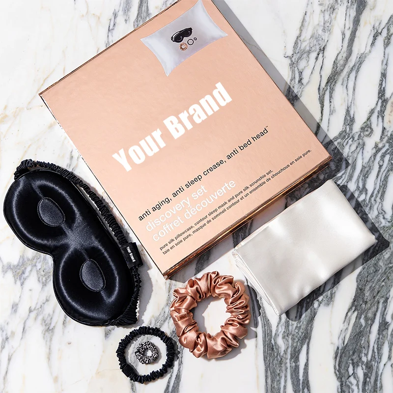 Wholesale 3D eye mask silk pillow case silk scrunchie 16 19 22momme 100% pure mulberry silk eye mask gift set