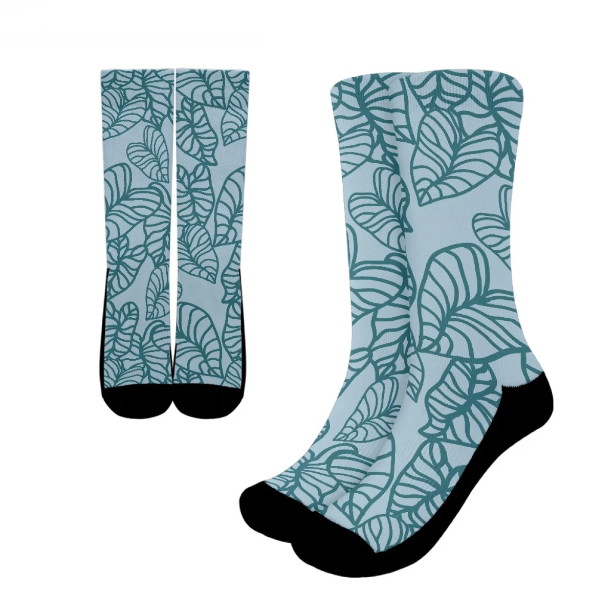 Wholesale New Polynesian Tropical Island Wave Thick Crew Socks Custom Logo Hawaiian Kalao Leaf Print on Demand Crew Sport Socks