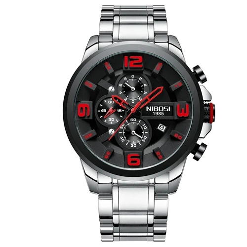 NIBOSI 2336 2019 Mens Watches Luxury Top Brand Quartz Wrist Watch Creative Big Dial Stainless Steel Sport Watch Men