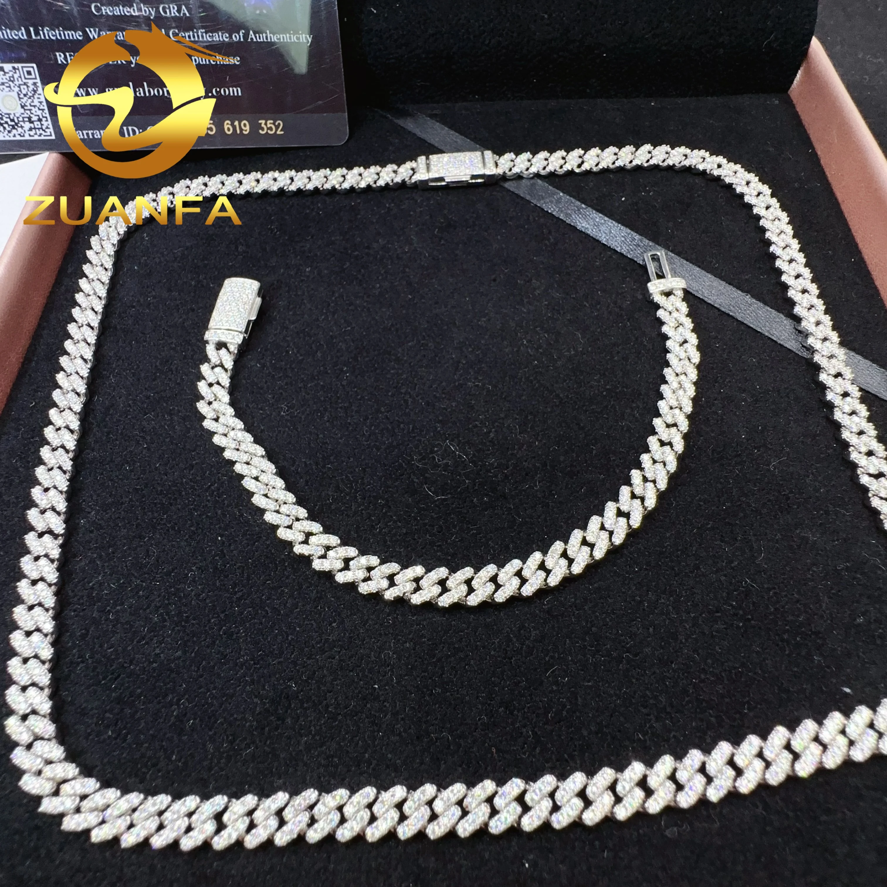 Hot selling 6mm necklace 925 sterling silver wholesale price iced out vvs moissanite diamond jewelry hip hop cuban link chain br