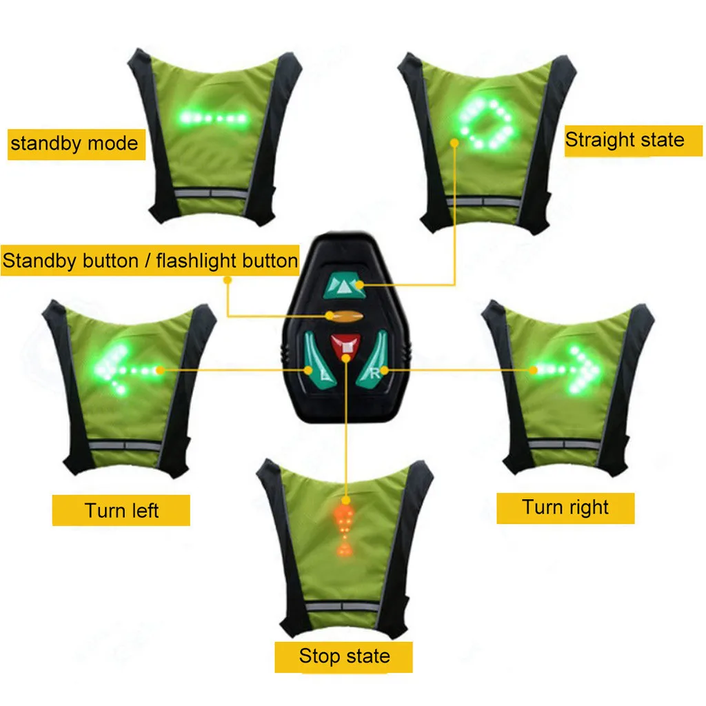Wireless 30pcs LEDs Turn Signal Vest with Remote Controller for Night Cycling Running Safety Vest Customized Outdoor