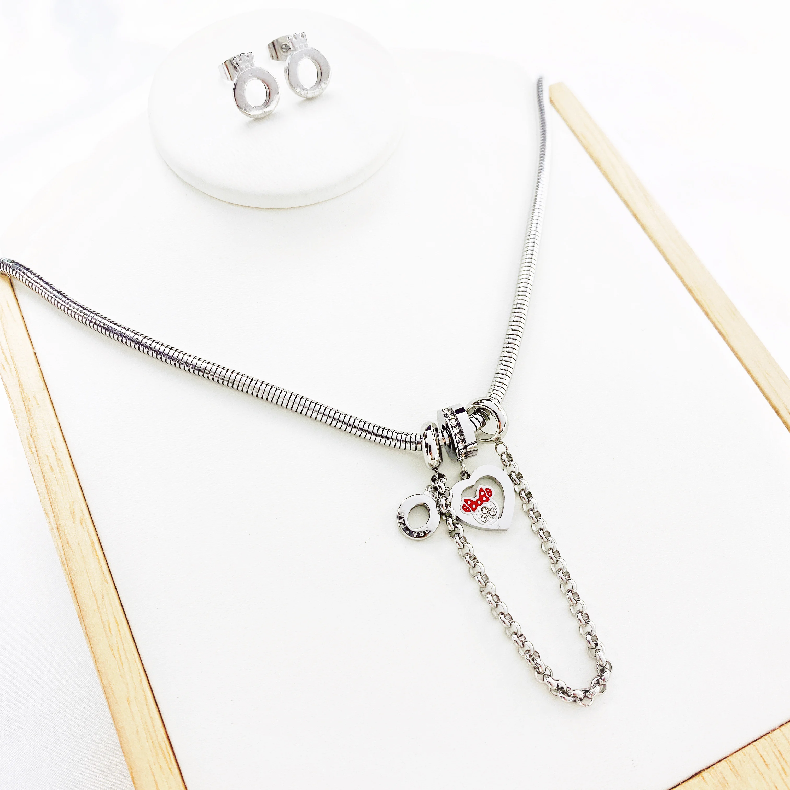 Cartoon Mouse Pendant Necklace Titanium Steel Chain Necklace Inlaid Crystal Fashion Trendy Women Jewelry Birthday Gift