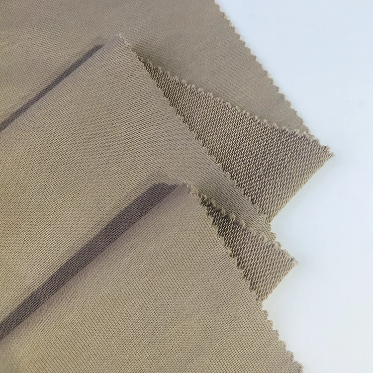 Plain dyed 2 way stretch French terry fabric 100% combed cotton knitted fabric for sports hoodies