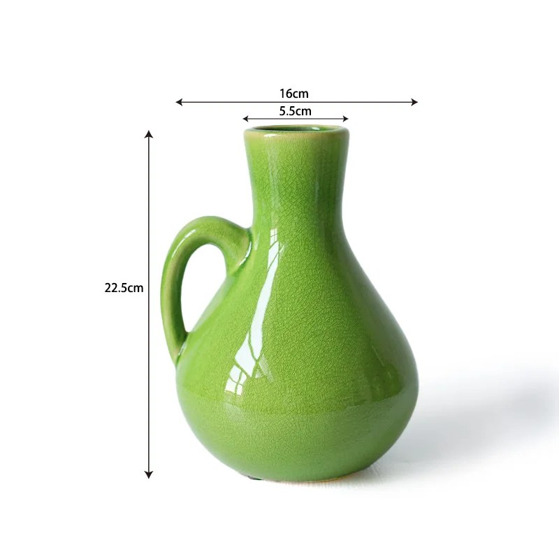 Ready to Ship One Handle Handmade Jug Emerald Green Home Decor Table Small Tall Bud Flower Vase Ceramic