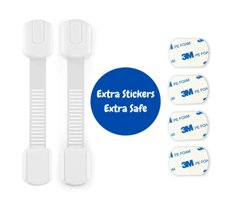 Baby Safety Locks 6 Pack Child Proof Cabinet Locks with Adhesive Adjustable Strap Latches to Drawer Fridge Toilet