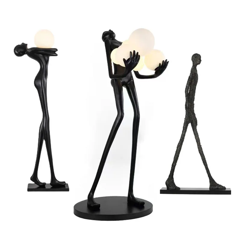 2023 Wholesale Home Decor Dance Lady Floor Lamp Black Statue Living Room Corner Led Glass