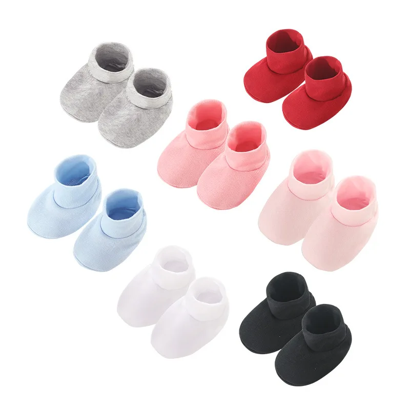 Newborn Clothing Baby Solid Colour Cotton Shoes Socks 0-3 Months Thin Section Hand and Foot Covers Supplies Wholesale