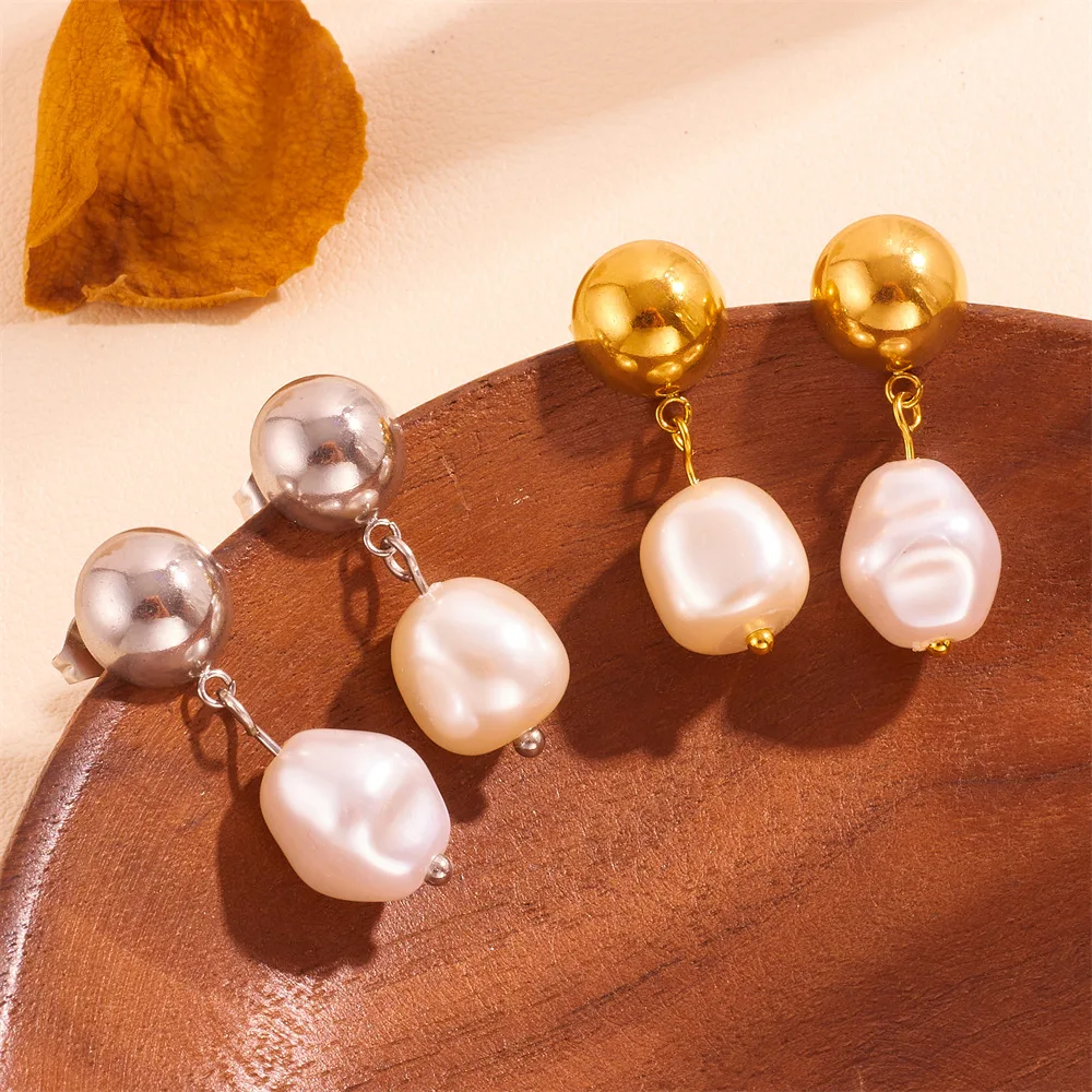 Personalized New Stainless Steel Pearl Fringe Earrings 18K Gold Plated Half Circle Earrings
