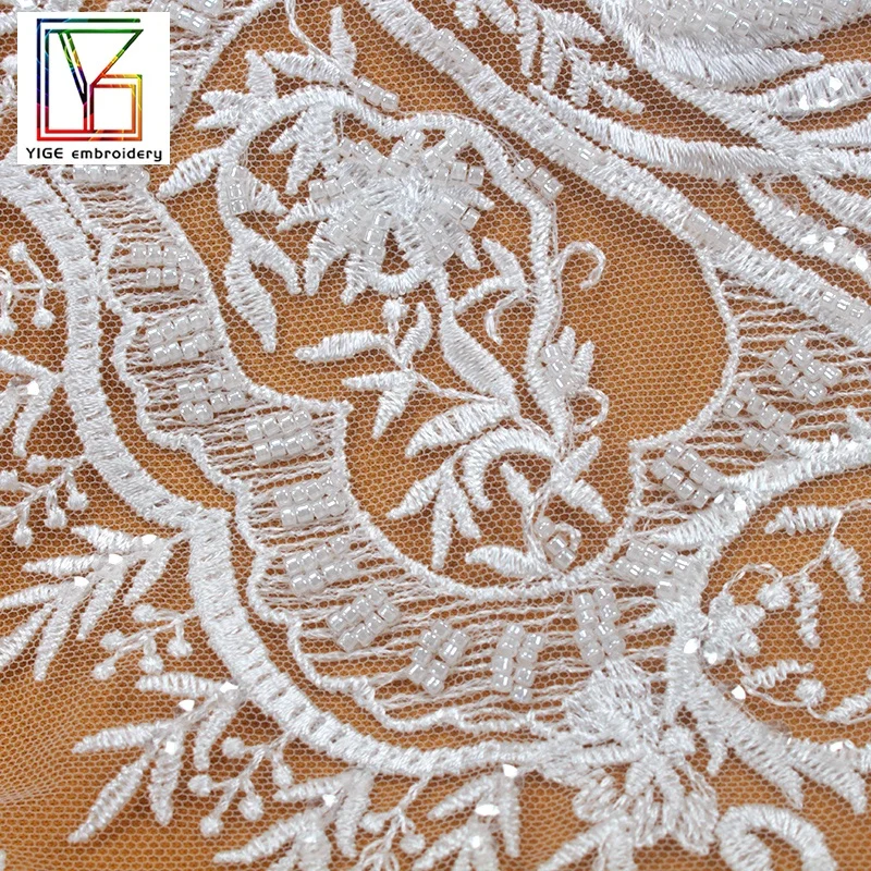 Sparkly Beads with Transparent Sequin on Tulle Mesh Fabric Embroidery  Beaded Bridal Lace Fabric