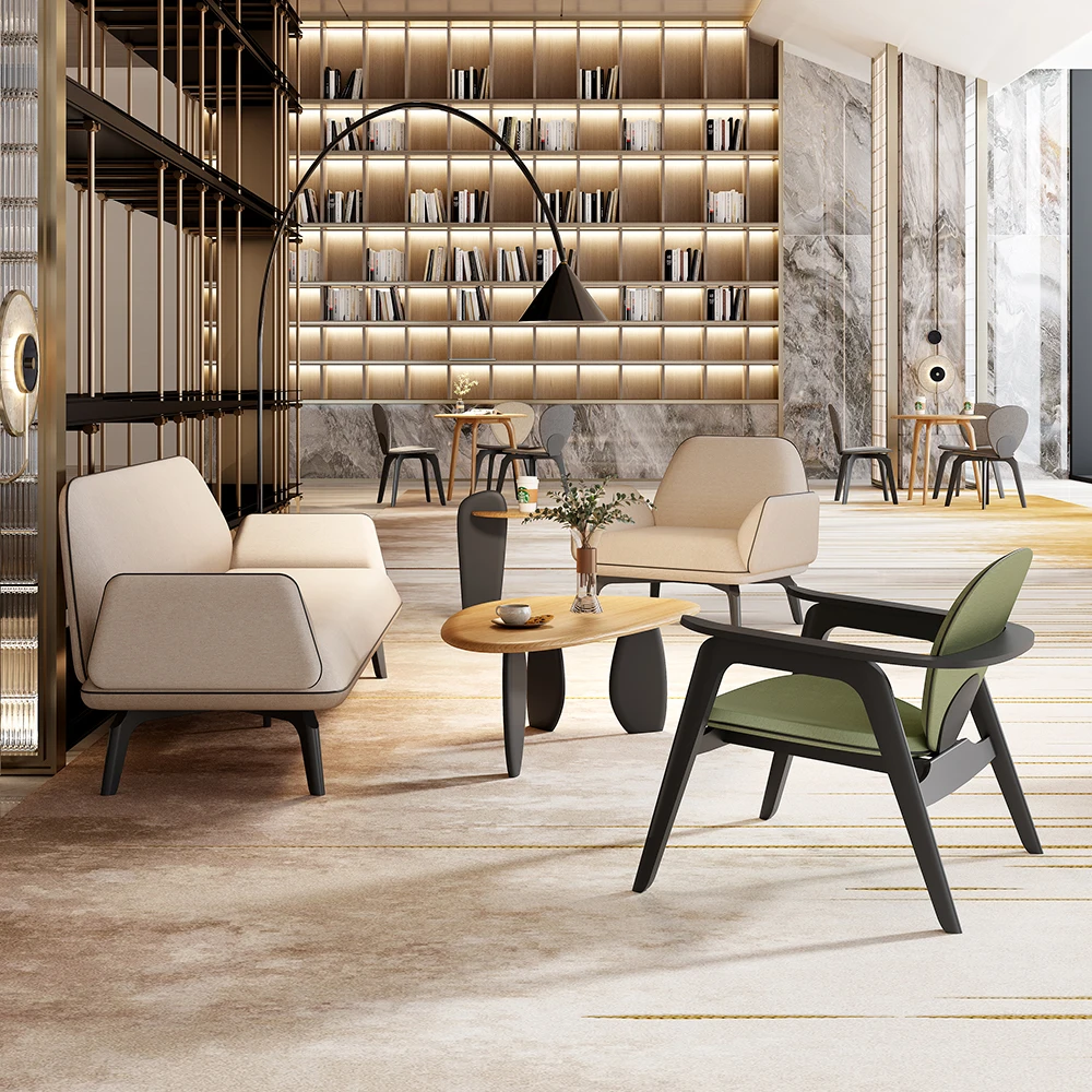 hotel room single seater sofa chair Modern Lobby Chair Office Reception Sofa White Office Yellow Sofa chair with wooden legs