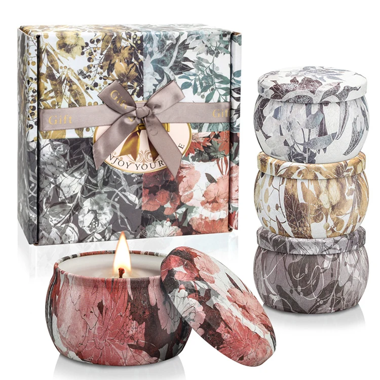 Creative soy scented candle tin can flower language smokeless candle four-piece wholesale custom