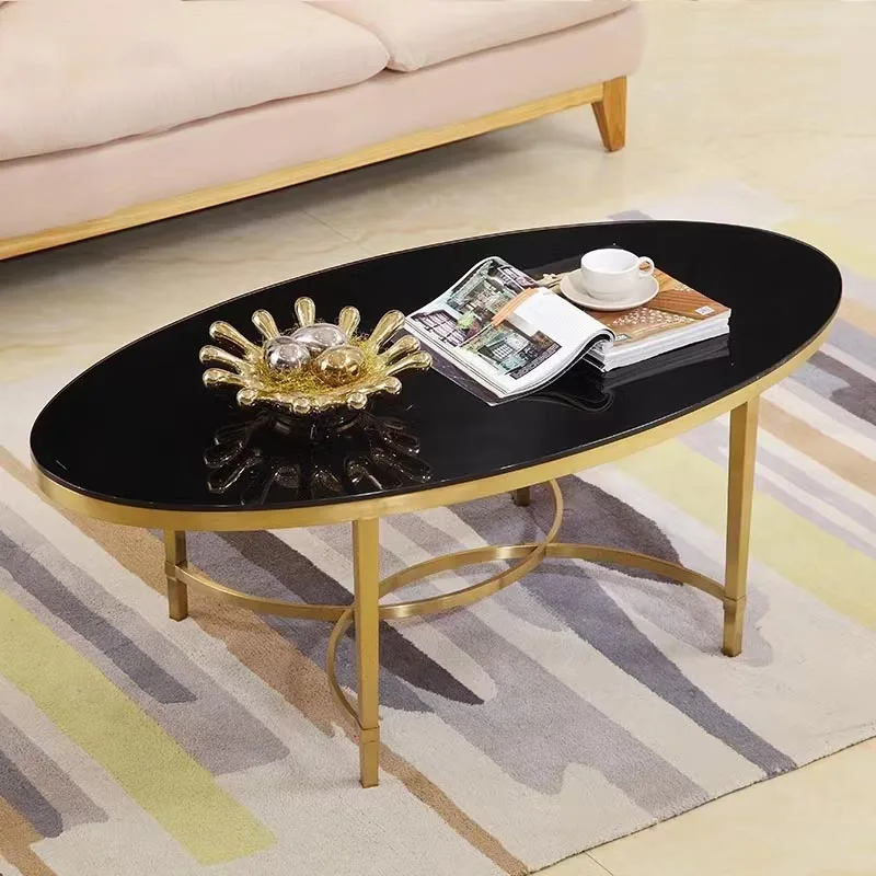 Gold Coffee Table Luxury Living Room Furniture Oval Shape Tempered Glass Top Stainless Steel Frame Sofa Tea Center Tables Modern