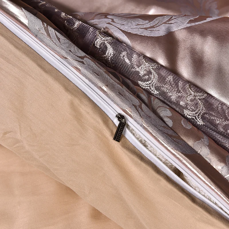 European Style 4 PCS embroid flower Satin Lace Jacquard Bedding Set with Zipper Closure