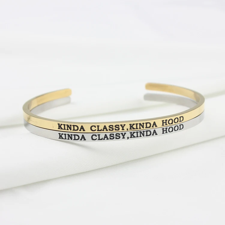 Stainless Steel Jewelry Customizable inspirational letters cuffs engraved bracelet lead free bracelet