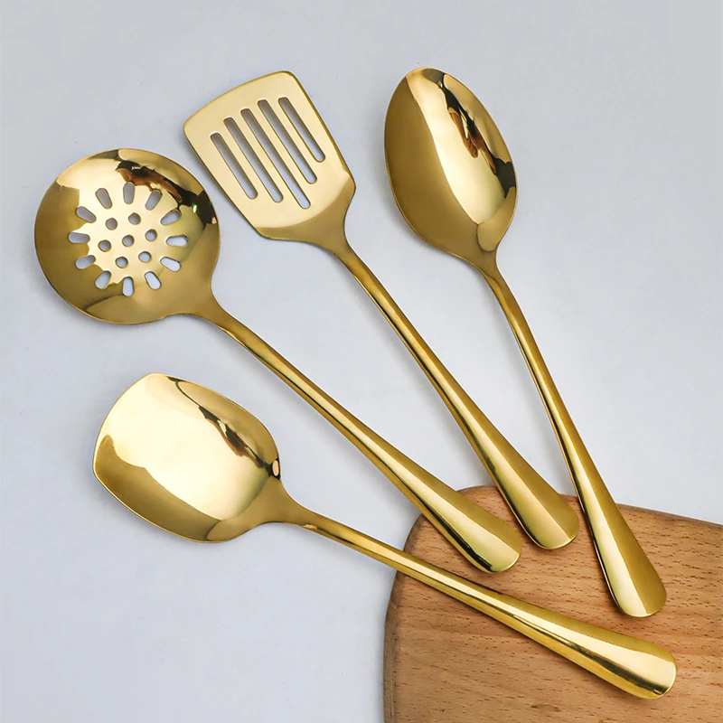 Traditional stainless steel soup ladle serving spoon salad spoon fork set gold Cooking Tools stainless steel soup ladle