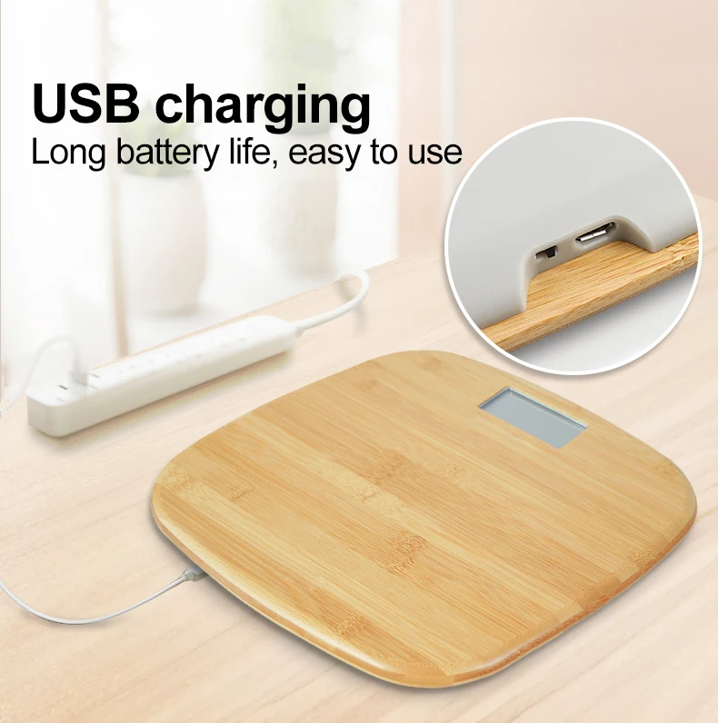 Натуральный бамбук весы eco-friendly мощность USB заряжающаяся батарея бесплатная 180 кг/400lb/28st max