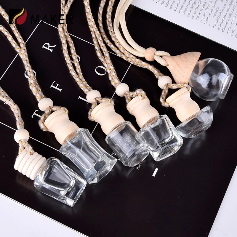 5ml 8ml 10ml Black Wood Cap Empty Luxury Mini Classic Hanging Glass Car Air Freshener Essential Oil Perfume Car Diffuser Bottle