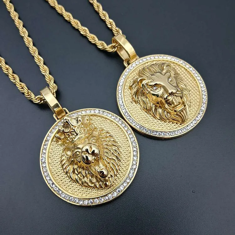 В стиле «хип-хоп» из нержавеющей стали со стразами в виде льва кулон 14k 18k золотое покрытие подойдет качестве подарка как для мужчин так и ювелирных изделий